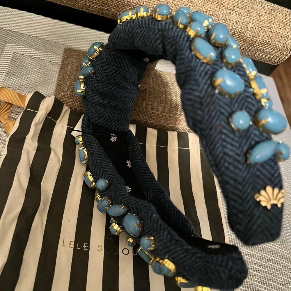 LELE SADOUGHI NWT AUTHENTIC MIDNIGHT PEBBLE CABOCHON KNOTTED HEADBAND - Picture 8 of 16